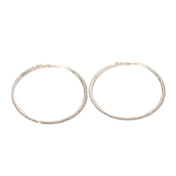 Rhinestone Crystal Super Sparkle Large Hoop Earrings Silver Tone Women’s Size OS - Picture 3 of 4